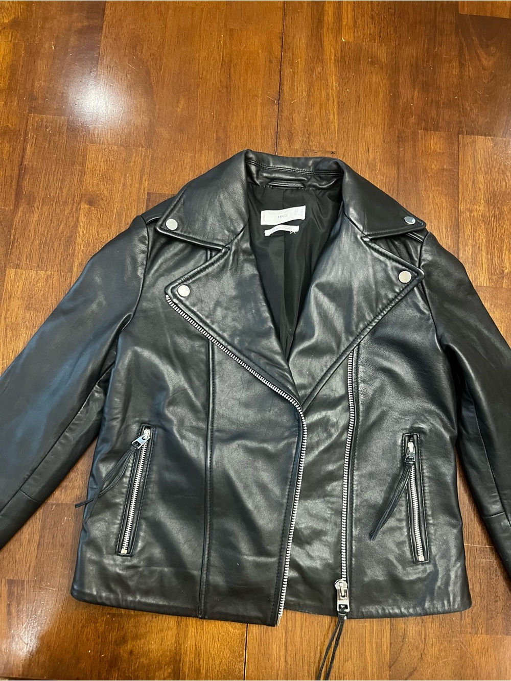 Mango Black Leather Asymmetrical Moto Jacket - Picture 9 of 14